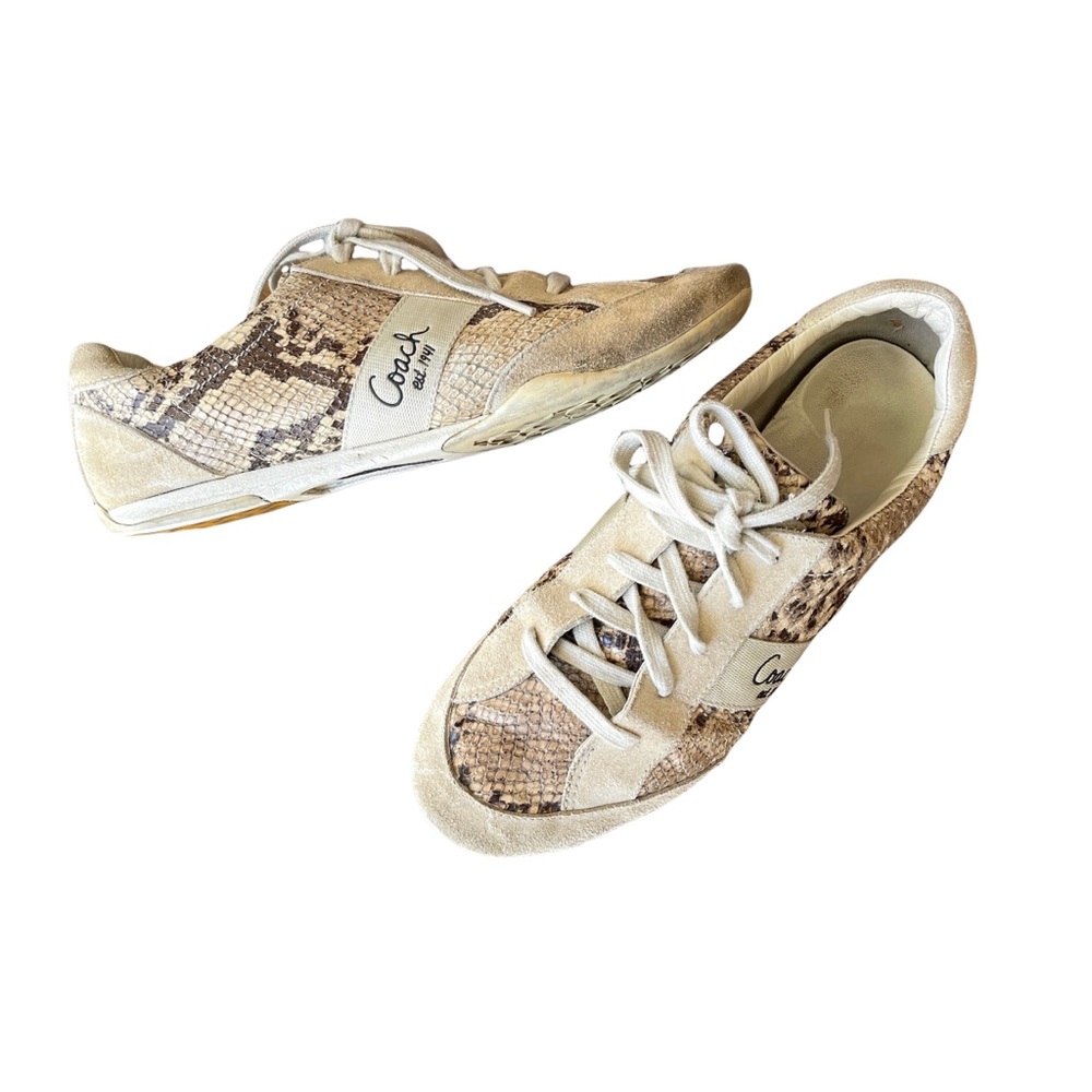 Coach Reina Snakeskin Print Leather Suede Sneakers Sz 8
